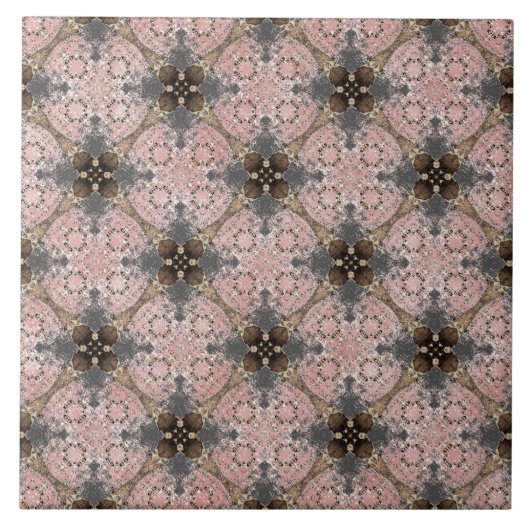 Carreau Pink, Grey, Bronze Vintage Flower Motif (Devant)