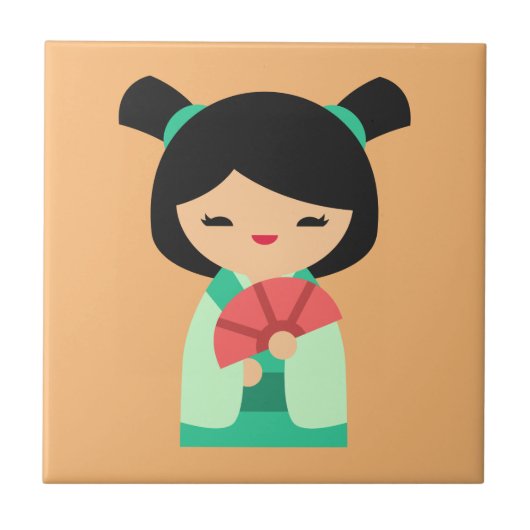 Carreau Pink Kokeshi poupées japonaises (Devant)