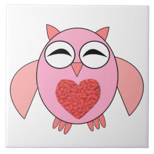 Carreau Pink Love Heart Owl Tile