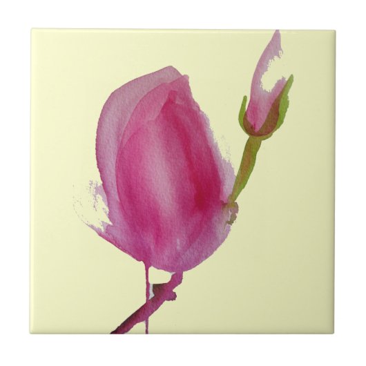 Carreau Pink magnolia watercolour flower art (Devant)
