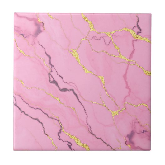 Carreau Pink Marble Gold Veins Pattern (Devant)