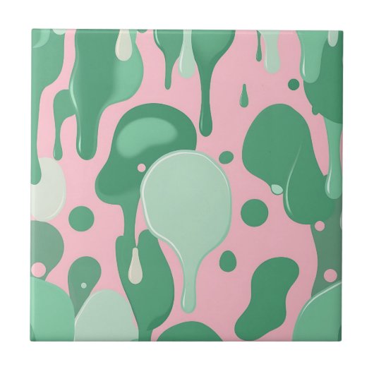 Carreau Pink Mint Green Melting Drip Pattern Abstract  (Devant)