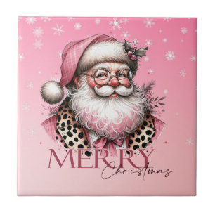 Carreau Pink Retro Santa Claus Vintage Joyeux Noël