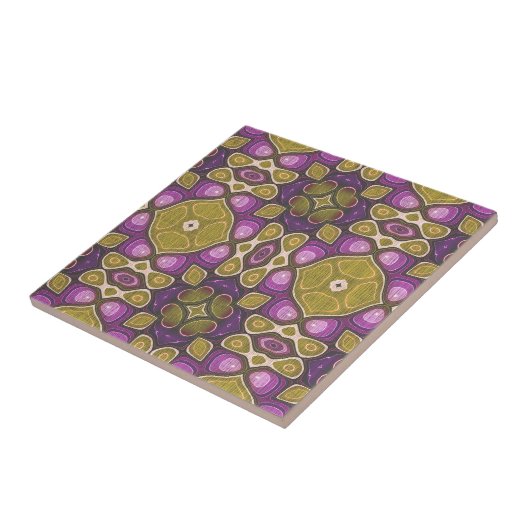 Carreau Pink violet ocre Olive Green Tribu ethnique Art (Côté)