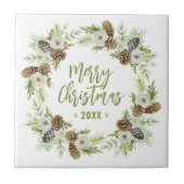 Carreau Pins floraux verts couronne de Noël (Devant)