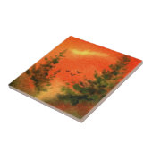 Carreau Pins solaires orange avec corbeaux volants (Côté)