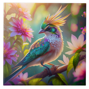Carreau Pinson à tête verte à crête dorée oiseau de fantai