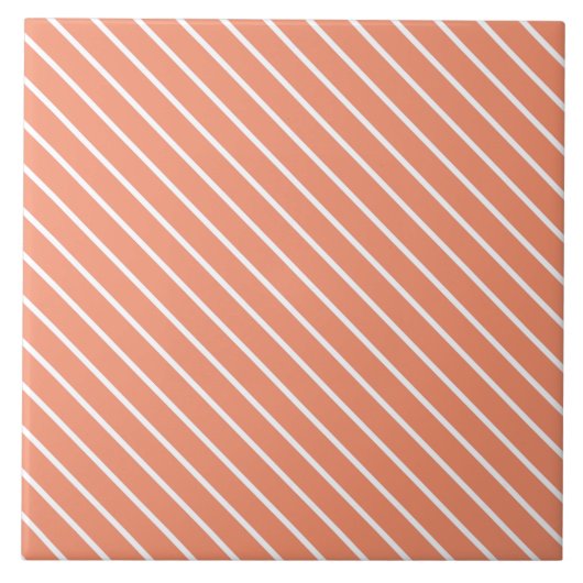 Carreau Pinstripes diagonales - corail orange et blanc (Devant)
