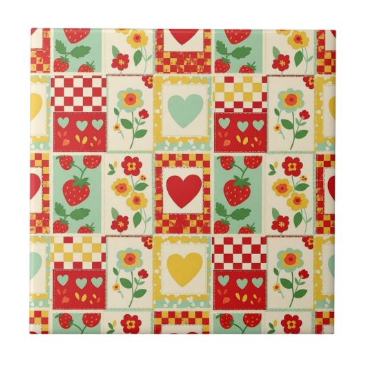 Carreau Pique-nique patchwork fraise (Devant)