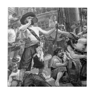 Carreau Pirates Vintage se battant et buvant sur le navire