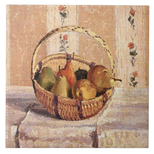 Carreau Pissarro - Pommes et poires dans un panier rond,