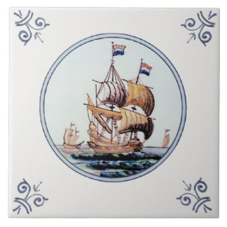 Carreau Pittoresque Polychrome Repro Delft Navires Carrela