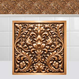 Carreau Plafond en métal damassé en cuivre victorien