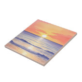 Carreau Plage à Sunset Ocean Wave Watercolor Peinture (Côté)