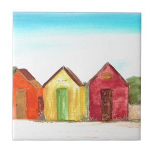 Carreau Plage cabanes art imprimer plage