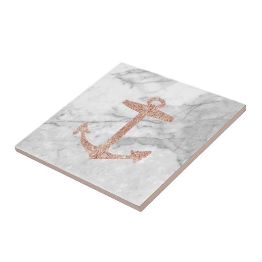 Carreau plage chic ceinturé rose or ancre marbre blanc (Côté)