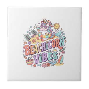 Carreau Plage de Licorne Vibes Fantaisiste Fond Blanc