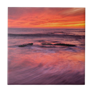 Carreau Plage de Windansea, coucher de soleil rouge