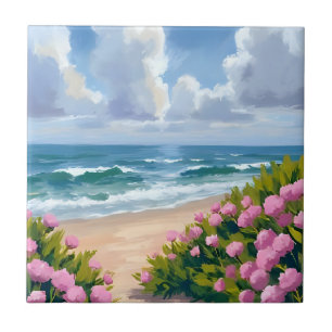 Carreau Plage en fleurs   Hydrangea rose Côte océane Côtiè