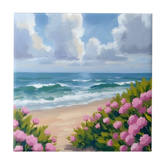 Carreau Plage en fleurs | Hydrangea rose Côte océane Côtiè (Devant)