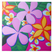 Carreau Plage et fleurs tropicales modernes sur rose (Devant)