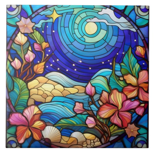 Carreau Plage et vagues Vitraux (Devant)