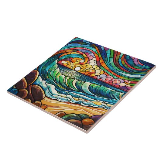 Carreau Plage et vagues Vitraux (Côté)