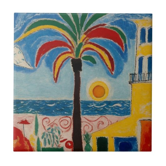 Carreau Plage tropicale colorée de Méditerranée (Devant)