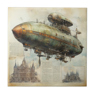 Carreau Plan antique de dirigeable au sépia technique