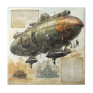Carreau Plan de dirigeable Steampunk de l'inventeur fou