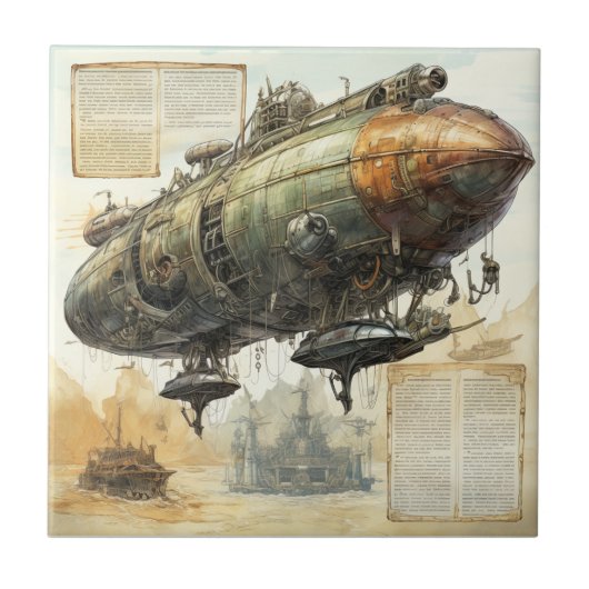 Carreau Plan de dirigeable Steampunk de l'inventeur fou (Devant)