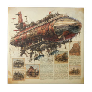 Carreau Plan de ville de Zeppelin en cuivre de fantasy ind