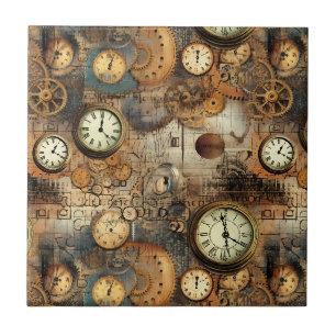 Carreau Plan d'ingénierie Steampunk Brun Laiton