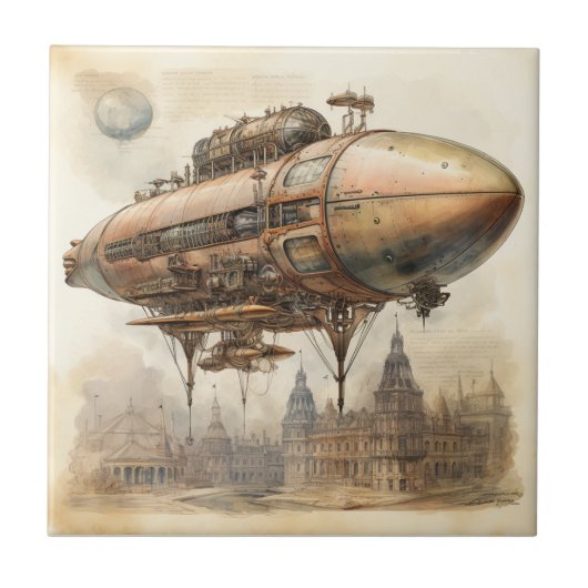 Carreau Plan en cuivre d'un dirigeable Steampunk vintage (Devant)