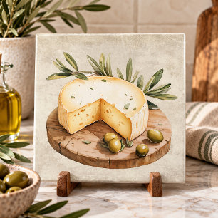 Carreau Planche de fromage à l'aquarelle rustique Olives I