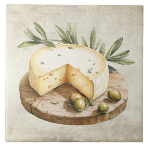 Carreau Planche de fromage à l'aquarelle rustique Olives I