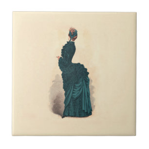 Carreau Planche de mode antique victorienne : Robe à tourn