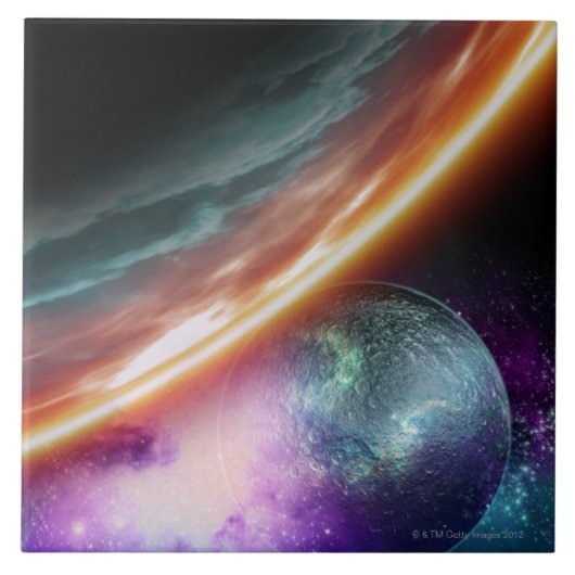 Carreau Planète et sa lune. Illustration d'ordinateur d' (Devant)