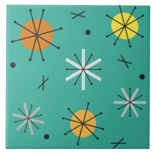 Carreau Planètes de l'âge atomique Starbursts Turquoise