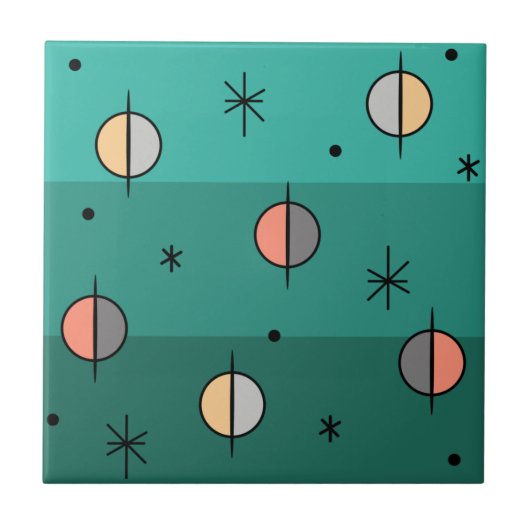 Carreau Planètes de l'âge de l'espace rétro étoiles Turquo (Devant)