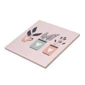 Carreau Plantes de pot moderne rose et gris pastel (Côté)