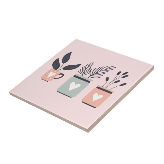 Carreau Plantes de pot moderne rose et gris pastel (Côté)