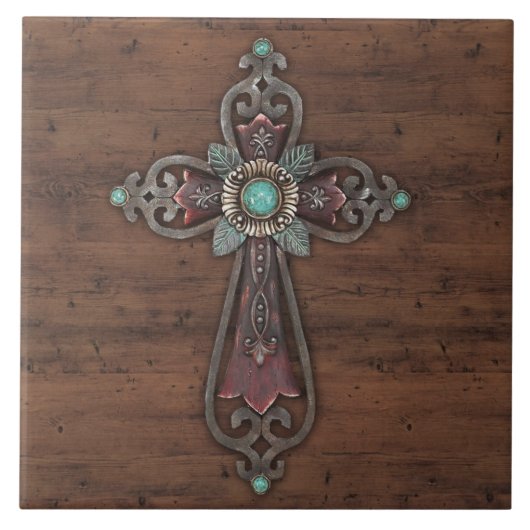 Carreau Plaque croisée fleurie de mur (Devant)