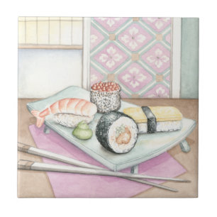 Carreau Plaque de sushi assorté avec baguettes