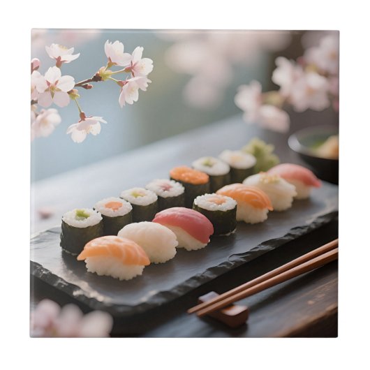 Carreau Plate de Sushi Cerisier en Fleur (Devant)