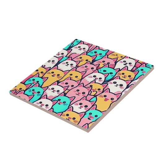 Carreau Playful Minimalist Cats in Multi-Coloured Pastels (Côté)