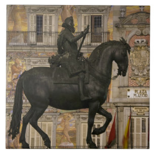 Carreau Plaza Mayor avec la statue de Filipe III, Madrid,