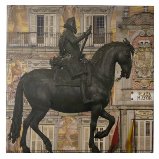 Carreau Plaza Mayor avec la statue de Filipe III, Madrid, (Devant)