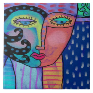 Carreau Pluie : Peinture numérique Abstraite d'une femme