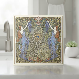 Carreau Plume de paon et Muses Art nouveau Pat#4 ID1193